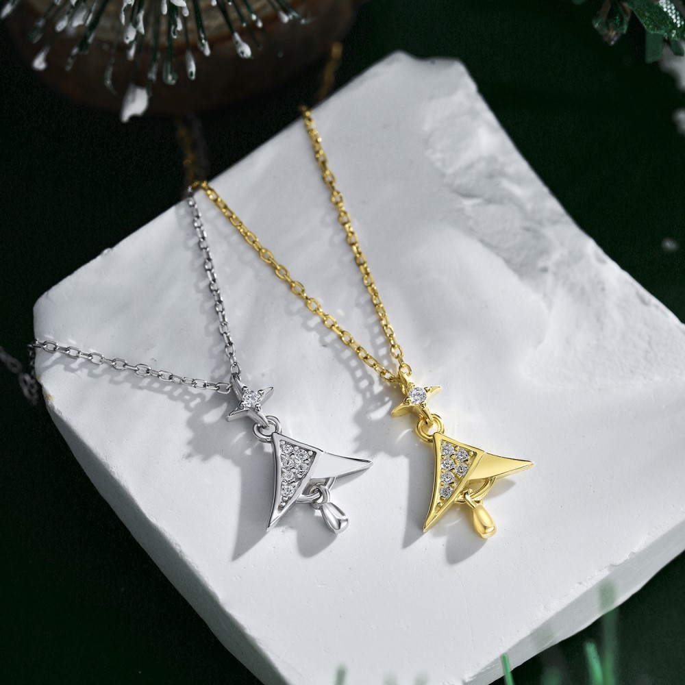 Fashion Christmas Tree Sterling Silver Inlay Zircon Pendant Necklace