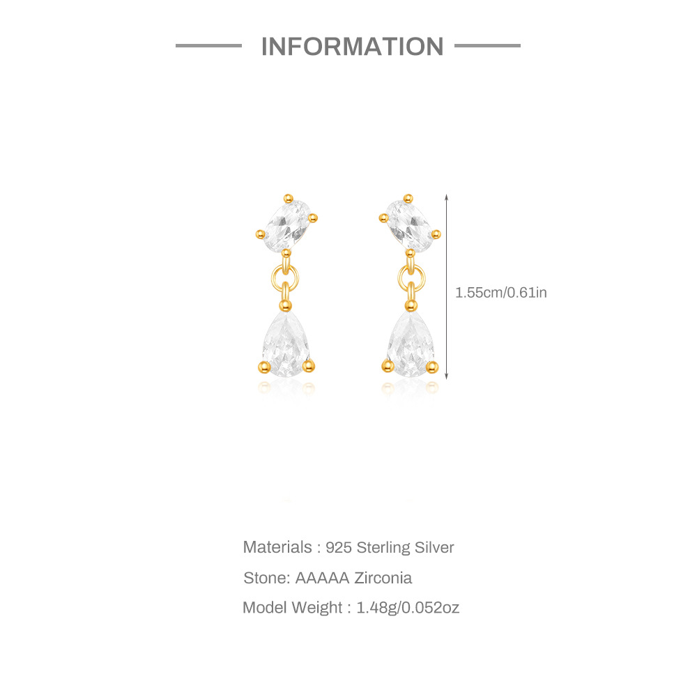 4g Weight 925 Sterling Silver Ear Needle Material Zircon Inlay Material Drop Earrings Classification 1 Pair Quantity Holiday, Daily Occasion 925 Sterling Silver Material Geometric Pattern Women's Gender Inlay Design Simple Style, Shiny Style 1 Pair 925 Sterling Silver Zircon Geometric Drop Earrings 3