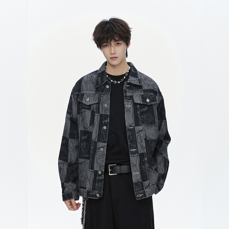 25-Year Fashion Casual Trendy Loose Spring and Autumn Men's Versatile Jacquard Denim Jacket Coat