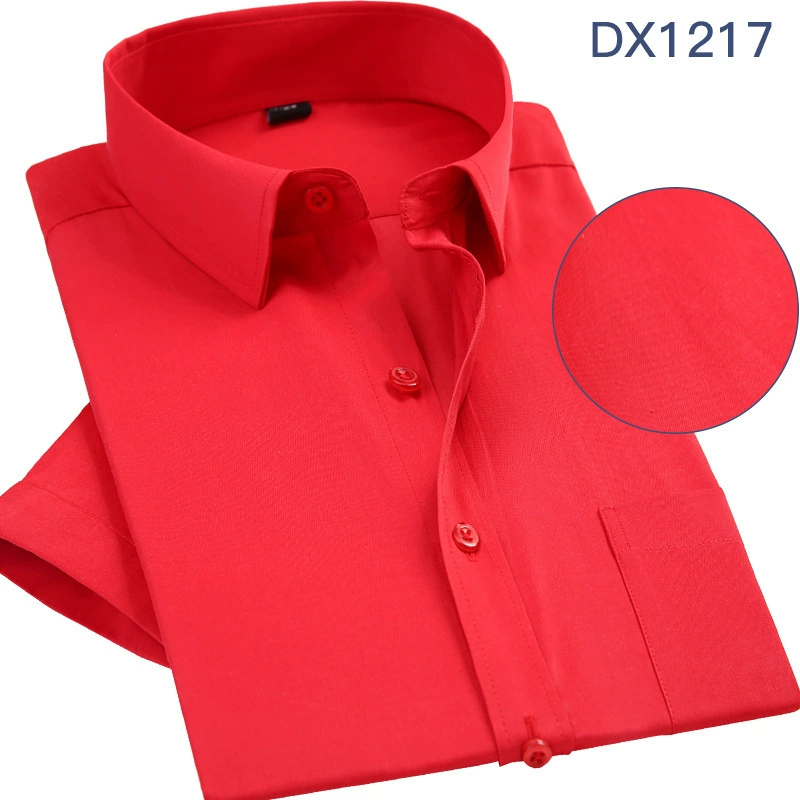 Новая мужская рубашка с короткими рукавами тонкая мода бизнес-рубашка Большая красная рубашка мужская одежда вышитый логотип команды