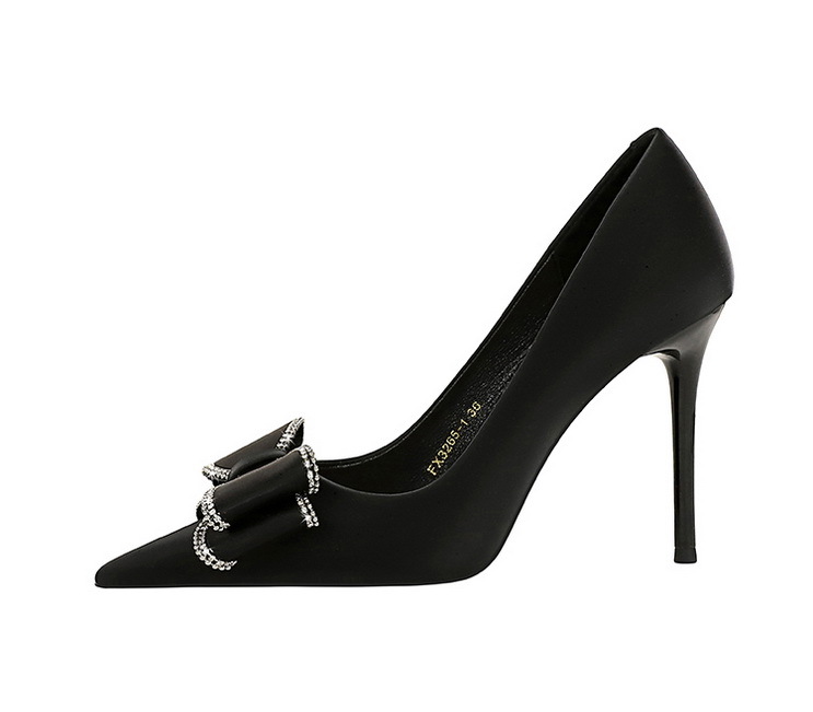 High Heels Stiletto High Heels Damenschuhe flacher Schnitt Pointe Strass Bogen Einzelschuh Damen_voghion.com