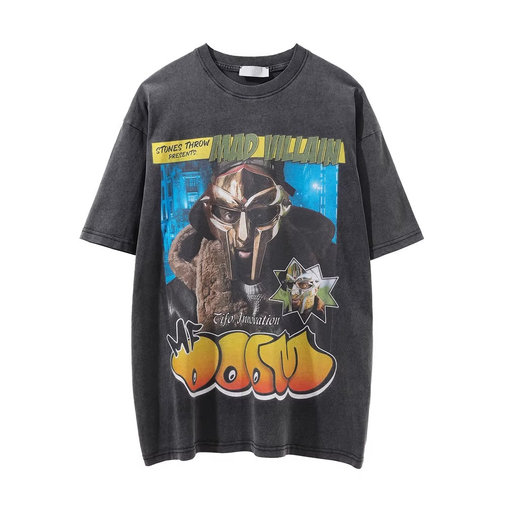 Rap singer character print men's short hip-hop distressed round neck half sleeved T-shirt summer fashion label t_voghion.com