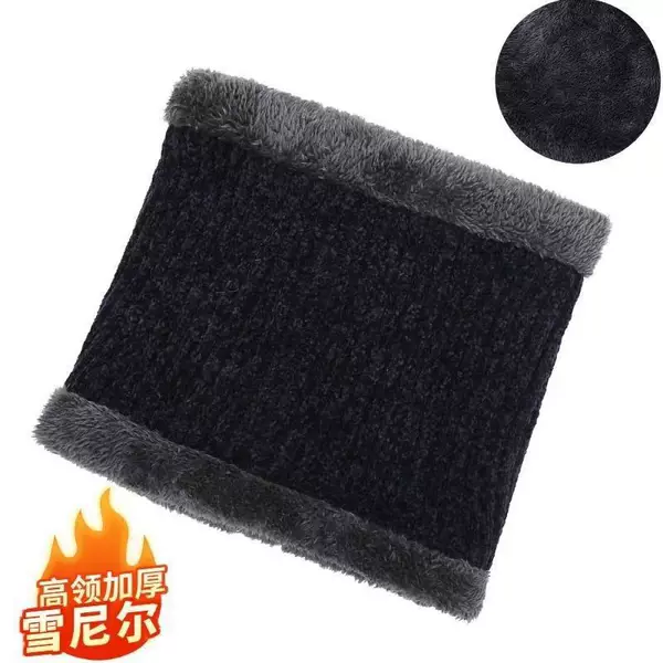 Scarf Men's Autumn and Winter fleece-lined Thickened Scarf Middle-aged Youth Scarf Knitted Wool Warm Outdoor Riding