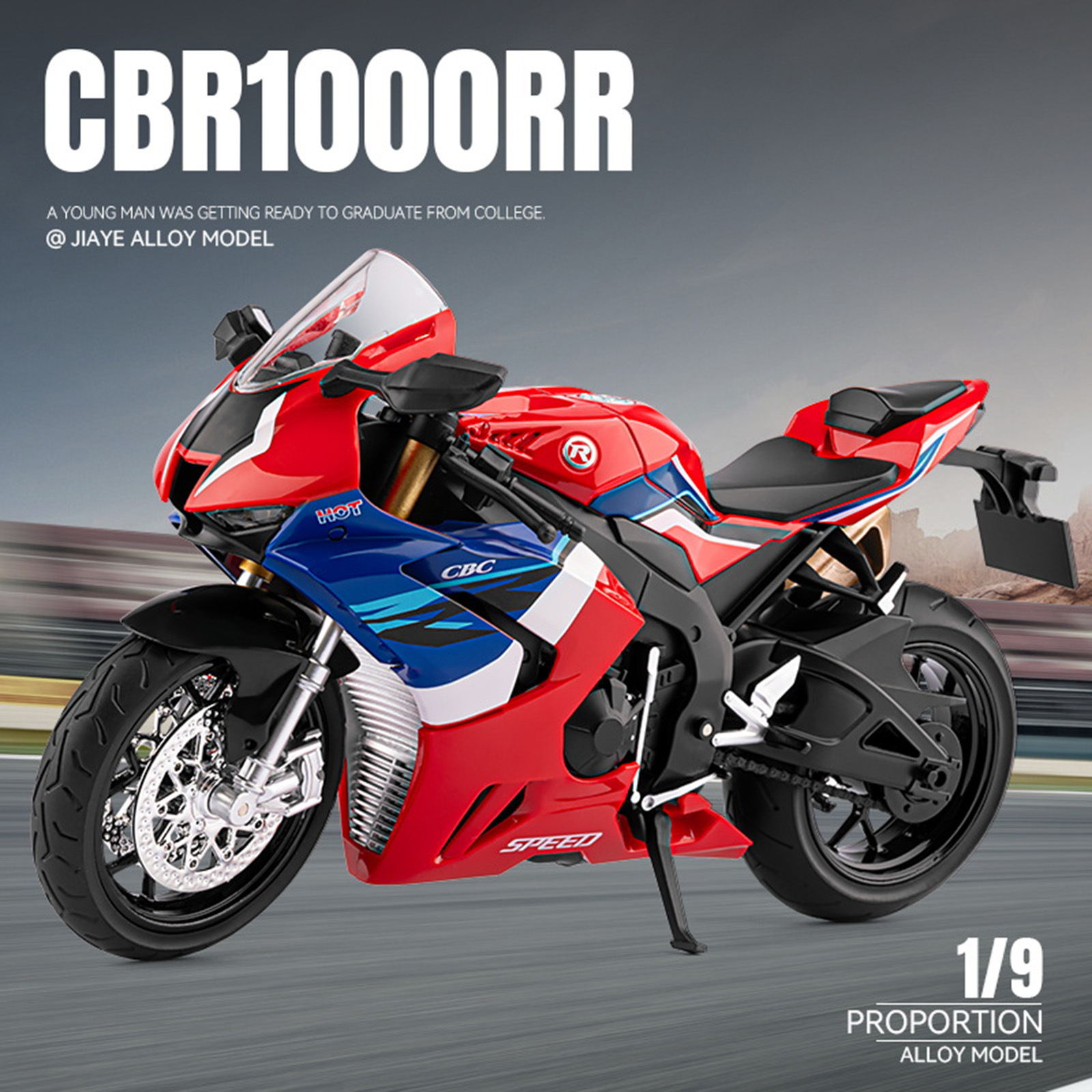 Modelo de motocicleta de aleación a escala 1/9 de la Honda CBR1000RR-R, adorno decorativo para habitación temática de motociclismo.