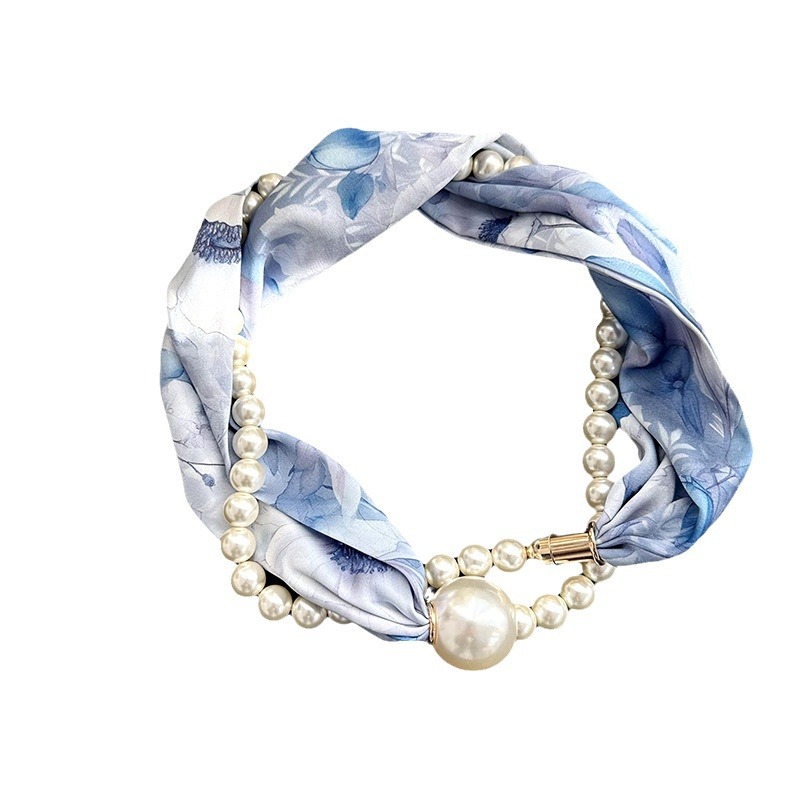 Pañuelo de seda para mujer primavera y verano 2024 nuevo collar de hebilla de succión magnética de perlas de alto nivel de nicho