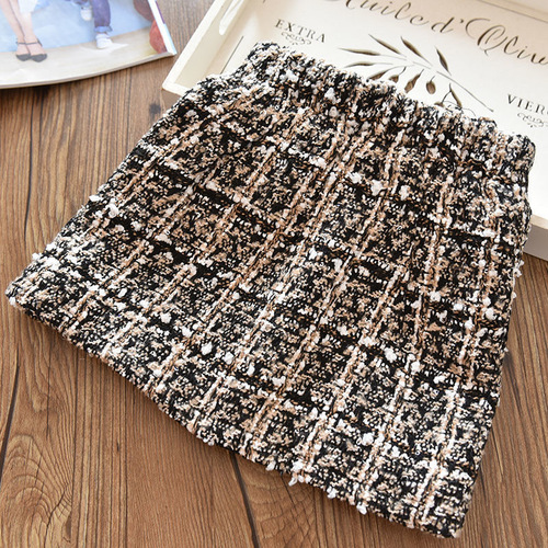 Girls' spring clothing, small fragrant woolen plaid children's clothing, new skirt, children's winter style, velvet and thickened princess skirt