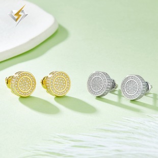 Moissanite earrings cross-border foreign trade e-commerce new round double-ring thread earrings Seiko S925 silver jewelry