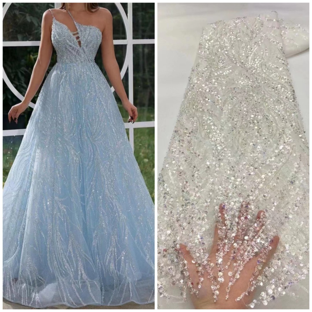 Vestido DE BODA francés tela tubo lentejuelas bordado nupcial ropa malla encaje francés encaje JX2353