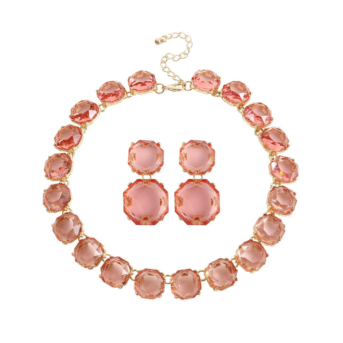 85g Weight Rhinestones Inlay Material Earrings, Necklace Classification Daily Occasion Alloy Material Geometric Pattern Women'S Gender Inlay Design Fashion Style Fashion Geometric Alloy Inlay Rhinestones Women's Earrings Necklace 9