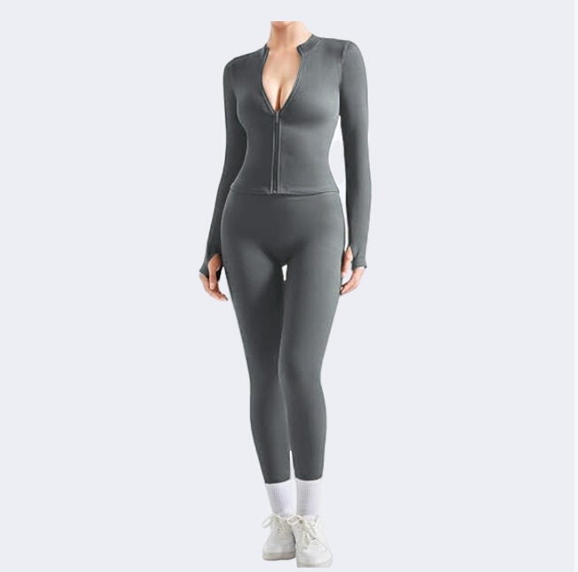 Suuksess Women's 2-Piece Yoga Outfit Set with Zipper Jacket and High-Waisted Gym Leggings Suuksess Women's 2-Piece Yoga Outfit Set with Zipper Jacket and High-Waisted Gym Leggings