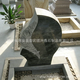 厂家定制欧式艺术墓碑 黑色花岗岩玫瑰浮雕墓碑 个性化墓碑