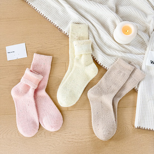 Dot yarn Australian velvet socks children's tube socks autumn and winter thickened fleece-lined warm sleep floor moon plush socks