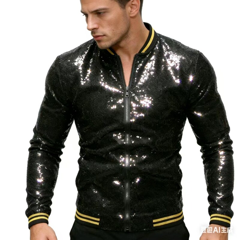 Autumn and Winter New Fashion Jacket Men's Clothing Aliexpress Hot Selling Men's Stand Collar Contrast Sequin Jacket Jacket