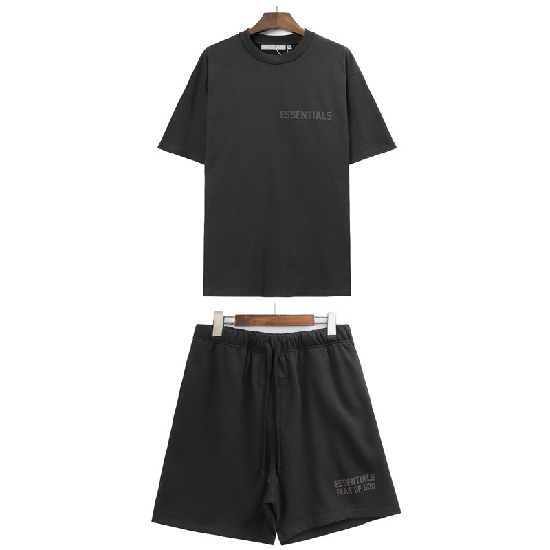 Traje FOG temporada 8 ESSENTIALS doble línea tridimensional carta flocado deportes pantalones cortos sueltos de manga corta