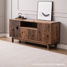 侘寂风老榆木餐边柜复古客厅卧室收储物柜做旧玄关柜实木茶水柜