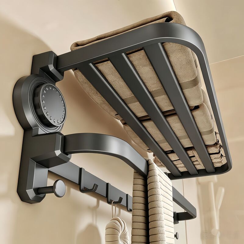 Large Suction Cup No-Drill Towel Rack Bathroom Storage Shelf Double Folding Wall-Mounted Bathroom Rack Large Suction Cup No-Drill Towel Rack Bathroom Storage Shelf Double Folding Wall-Mounted Bathroom Rack
