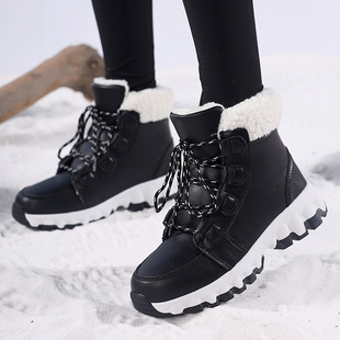 2025 Cross-Border New Winter Snow Boots for Women, Mid-Calf, Warm, Fleece-Lined, Thickened, Northeast Outdoor Skiing Cotton Shoes, Large Size