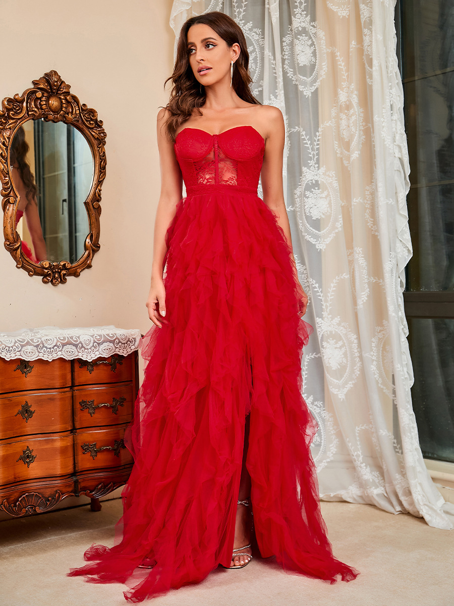 2022 primavera y verano Comercio exterior nuevo eBay Amazon transfronterizo europeo y americano más tamaño de encaje malla tubo superior sexy vestido de noche