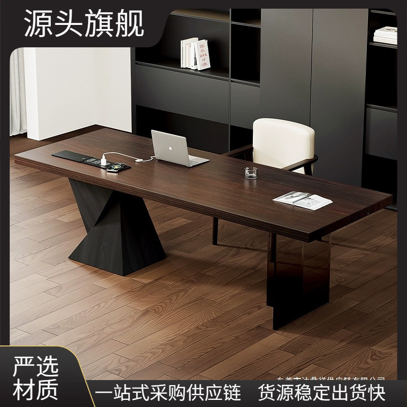 Italian-Style Minimalist Solid Wood Computer Desk with Socket, Light Luxury Modern Simple Home Study Desk Work Station