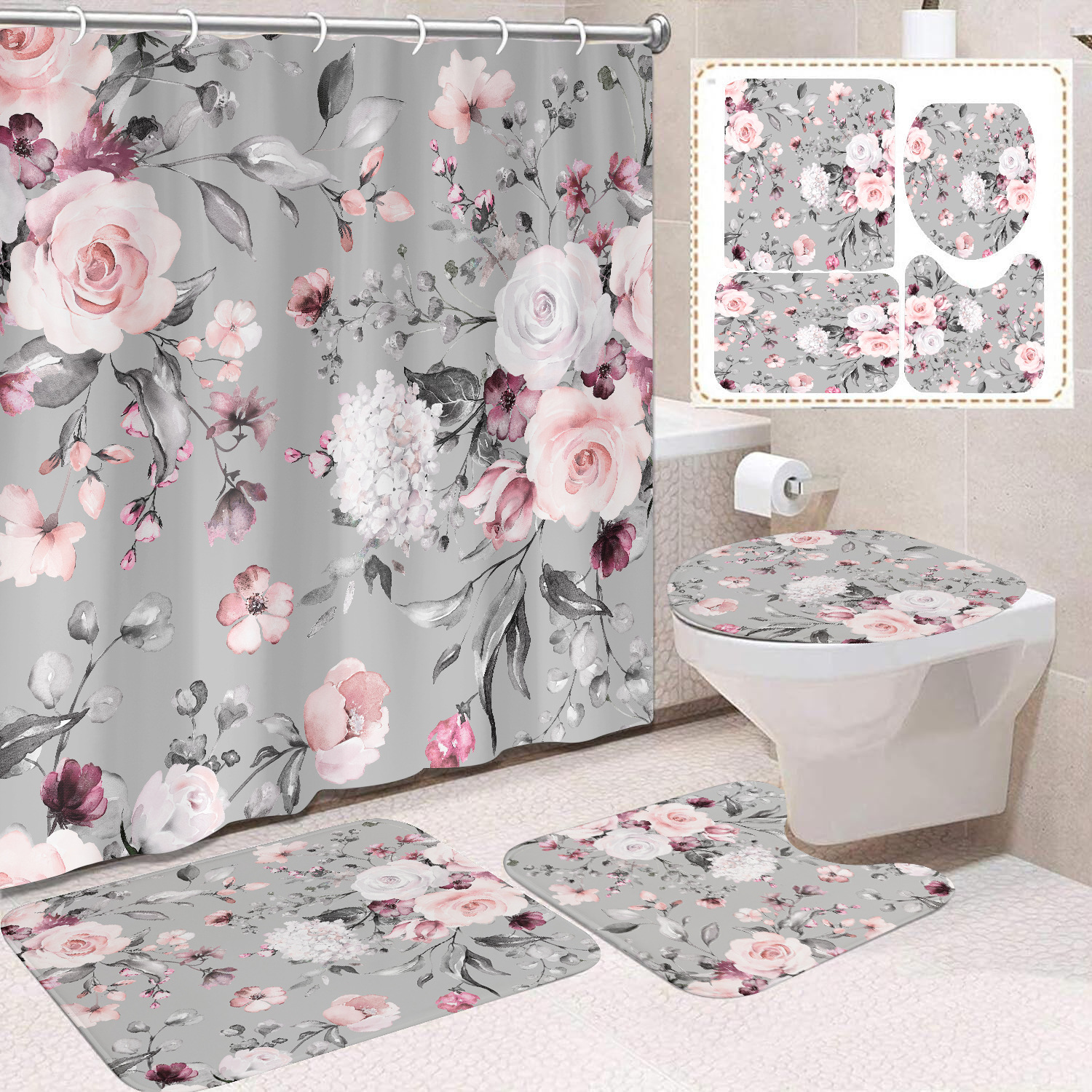 Cortina de ducha de poliéster con estampado digital de animales, impermeable, creativa, para baño, de Amazon, transfronteriza