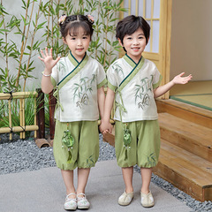 Hanfu boy spring outfit baby Chinese style orchid and bamboo embroidery two-piece set little boy ancient costume children's performance wear