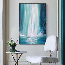流水生财客厅装饰画动态瀑布流水画抽象挂画风景竖版卧室床头壁画
