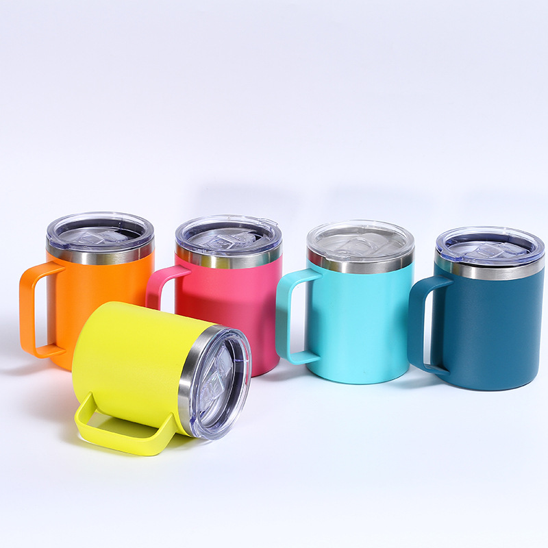 Nueva taza creativa de acero inoxidable de 12oz taza de café de doble capa con mango de oficina de negocios del hogar taza de vacío