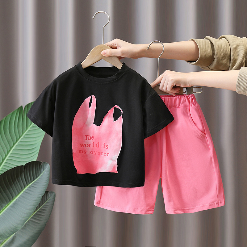 7221 Ropa para niños Traje de verano para niños 2025 Nueva camiseta estampada de manga corta para niños Traje de dos piezas de verano