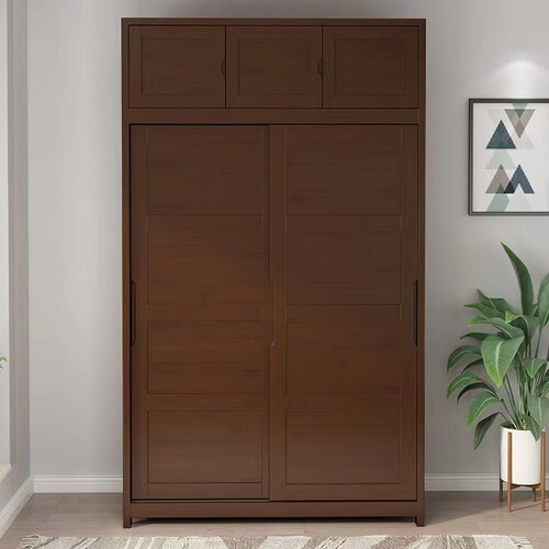 Nordic solid wood sliding door wardrobe with top cabinet modern minimalist solid wood style bedroom sliding door coat closet sliding door cabinet