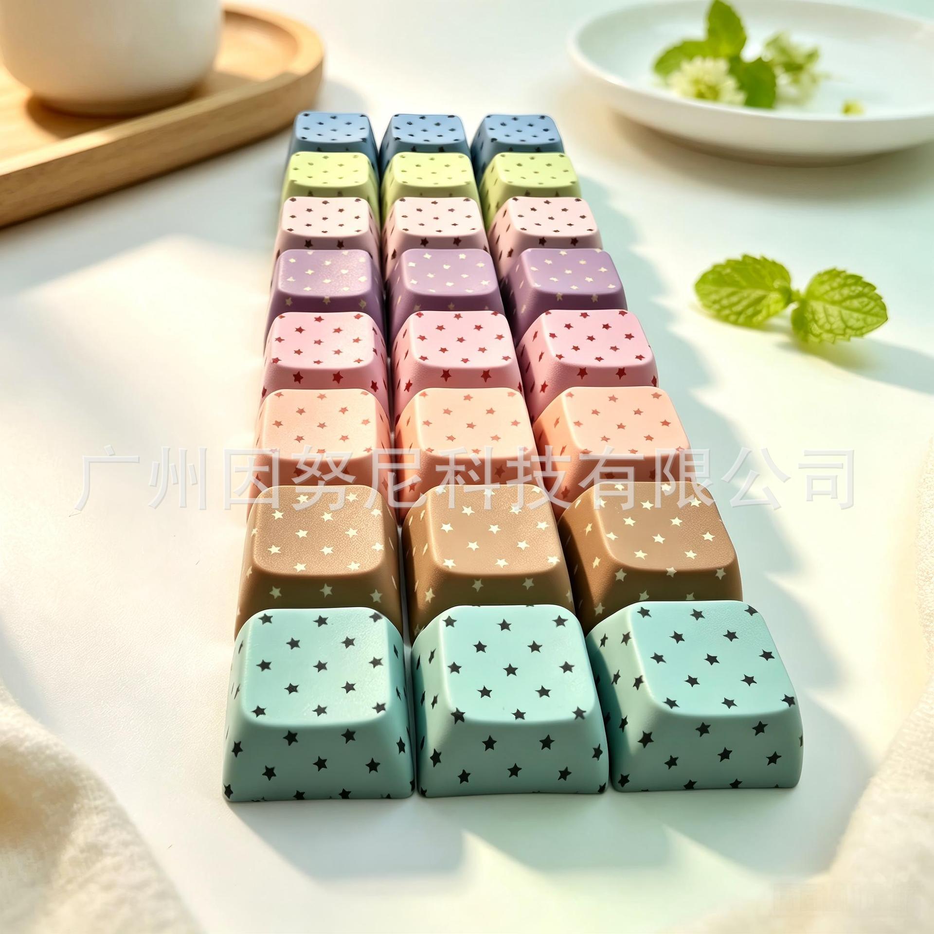 跨境解压按键星星波点格子豹纹PBT热升华键盘减压玩具按键钥匙扣