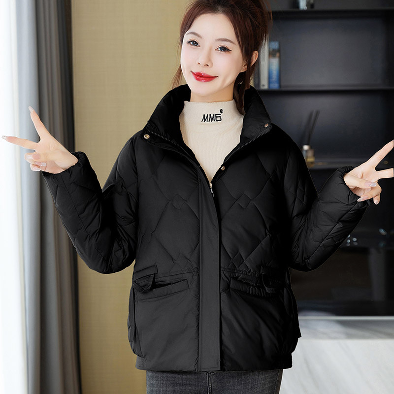 2024 otoño y invierno nuevo estilo coreano chaqueta de algodón de pluma mujer pequeña corta de cuello vertical temperamento chaqueta de algodón de diamante moda image 8