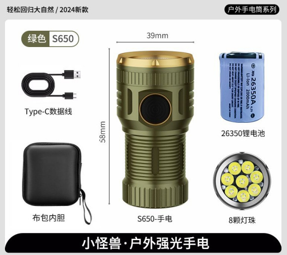 ハイパワー白レーザー懐中電灯強光雷砲Type-C充電ズーム遠射屋外携帯サーチライト|undefined