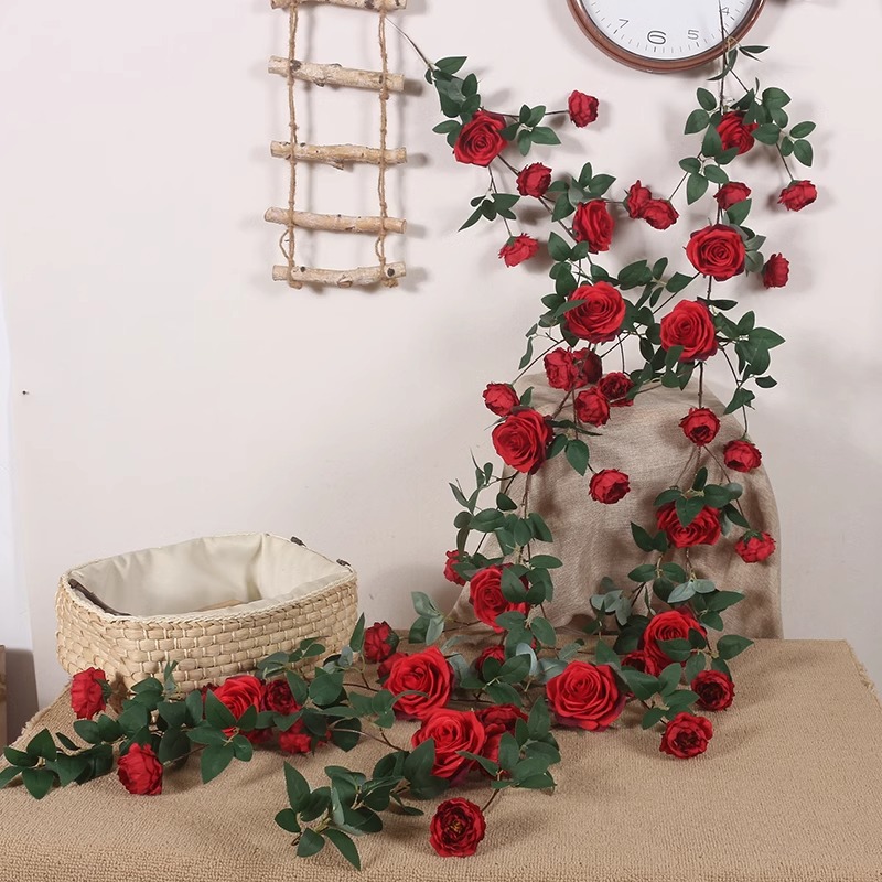 庭院造景布置仿真玫瑰花藤条拍照花条空调管道遮丑装饰假藤蔓