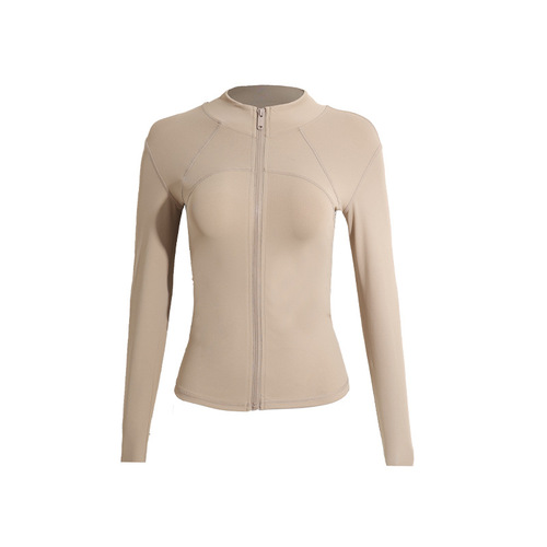 Stand-up collar yoga jacket for autumn and winter, zipper sports top for women, fitness suit set, slimming and versatile, elastic close-fitting long-sleeved shirt