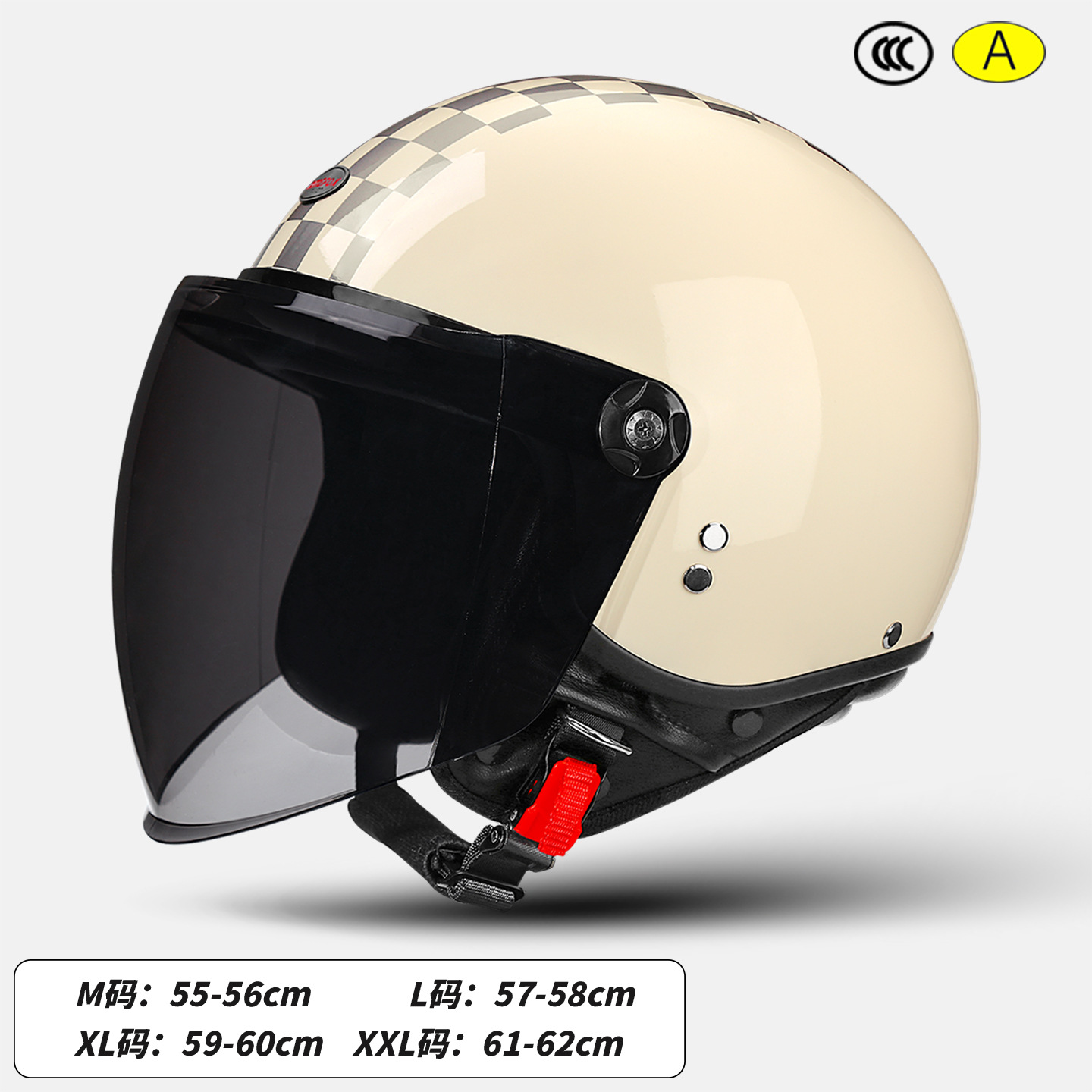 Motosiklet kaskı (dəbilqə) — Motuoche 3/4 Leather Helmet - painted-surface-beige-long-black-tea-lens-size-m-55-56cm