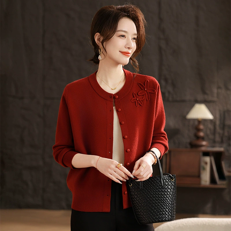 Новый стиль мамы весенний трикотажный кардиган среднего возраста женский весенний и осенний модный свитер темперамент маленький свитер свитер