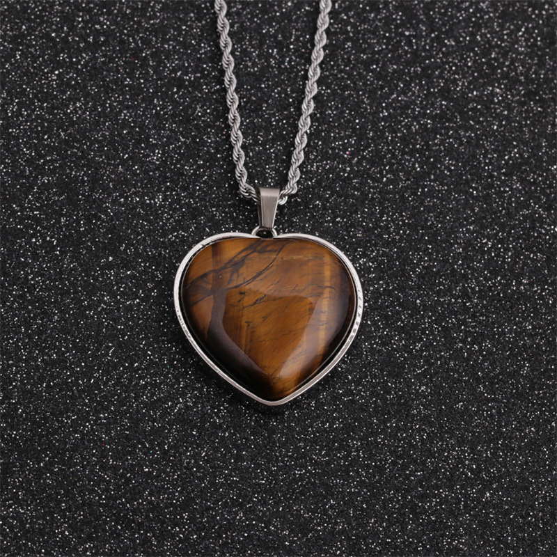 tiger eye stone heart shape pendant fashion necklace wholesale jewelry Nihaojewelry