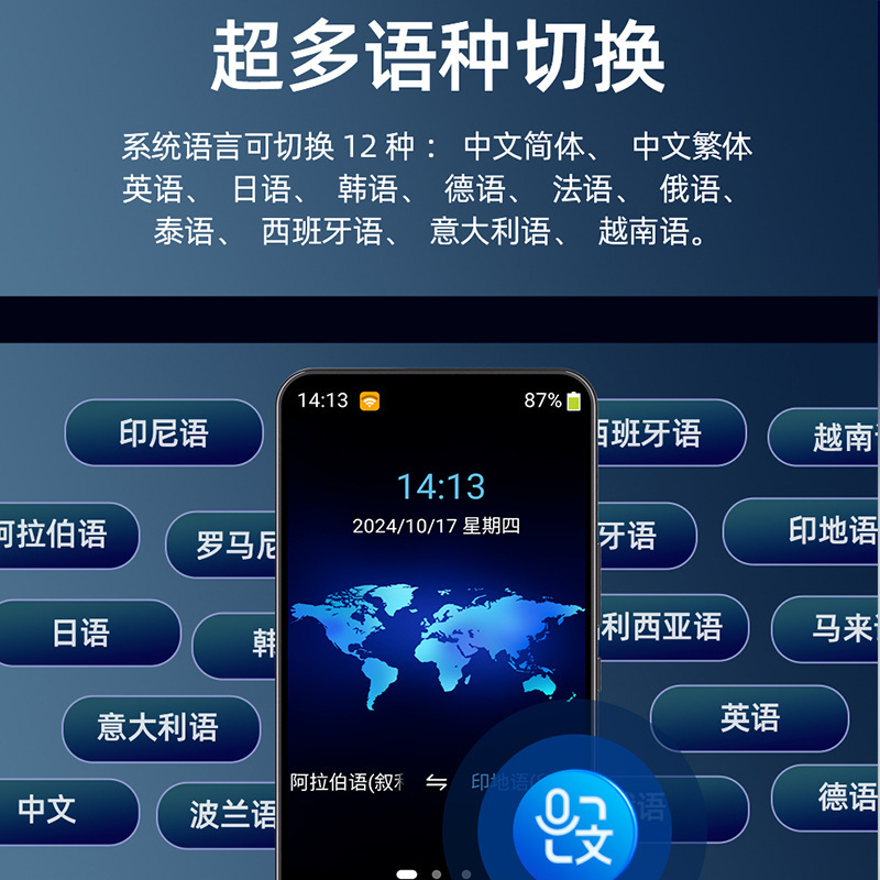 多言語翻訳機、同時翻訳、オフライン、海外旅行用のスマート英語学習、中国語、英語、日本語、韓国語、フランス語、ドイツ語、ロシア語|undefined