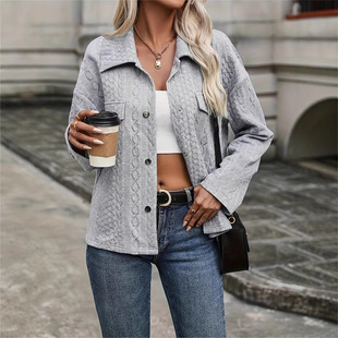 Cross-border Foreign Trade Women's Coat Jacket Cardigan Autumn and Winter New Women's Casual Jacket Button Pocket Short Jacket