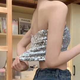 仅用于产品展示勿拍-吸睛率贼高~亮片抹胸吊带背心女内搭打底衫短