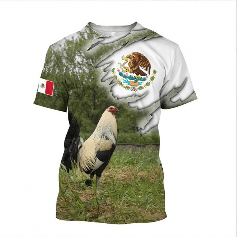 3D Full Print Mexican Rooster Graphic T-Shirt Personalized Cool Breathable Casual Short Sleeve T-Shirt Men's Oversized T-Shirt