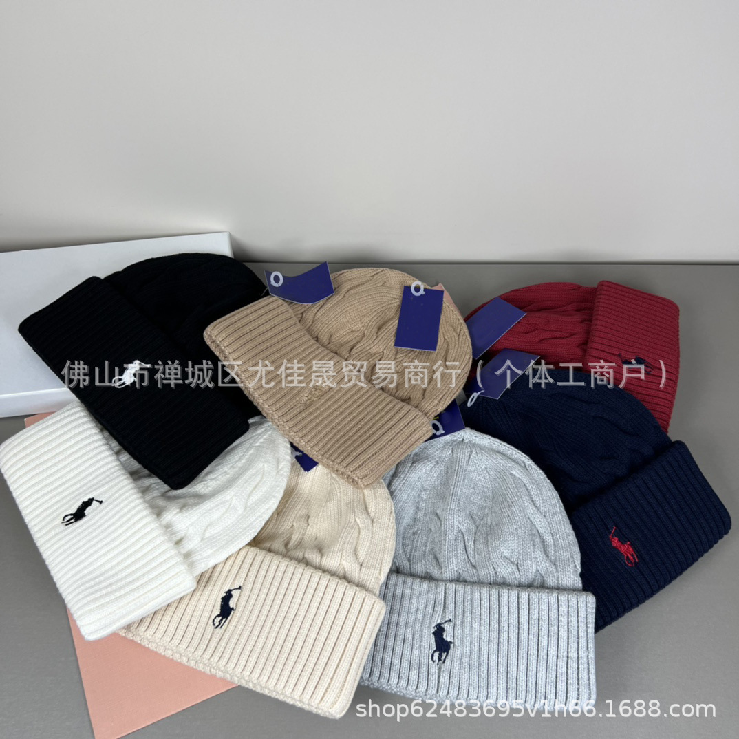 Autumn and Winter Casual Pony Embroidered Knitted Hat Fashion Cable Versatile Couple Pullover Hat Twist Wool Hat Beanie
