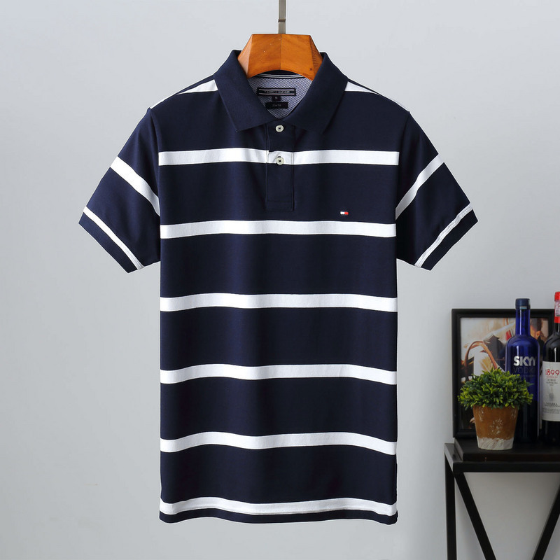 Foreign trade new TOMMY Tommy men's plain stretch cotton striped short sleeve POLO shirt a generation of hair