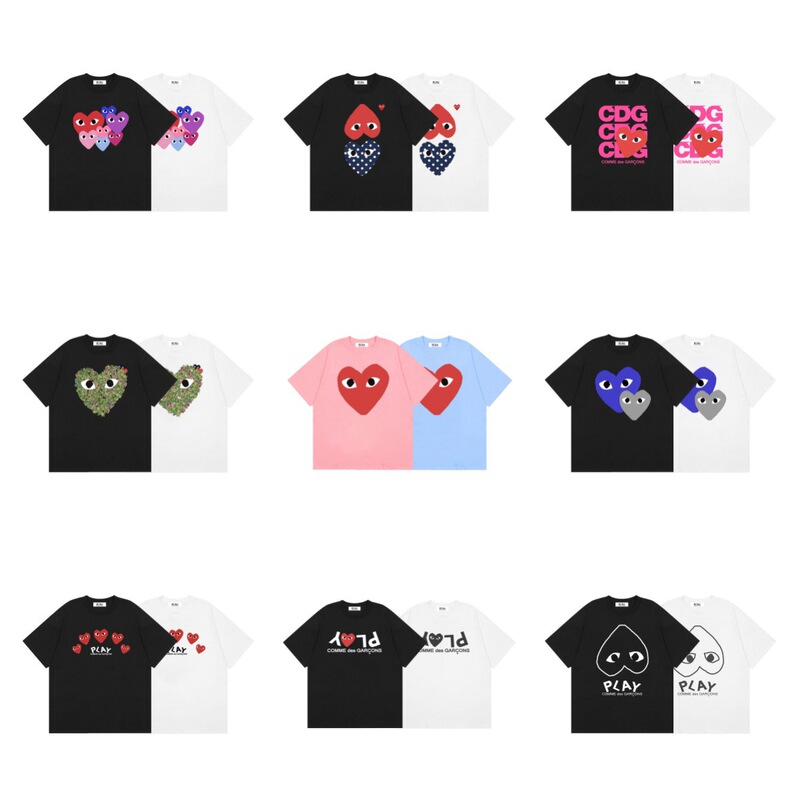 Authentic Version of the Celebrity-Inspired Comme Des Garçons Play Brand T-Shirt with Heart Embroidery, Short Sleeves, Pure Cotton, Red Heart Eyes Design, Couple's Matching T-Shirt Authentic Version of the Celebrity-Inspired Comme Des Garçons Play Brand T-Shirt with Heart Embroidery, Short Sleeves, Pure Cotton, Red Heart Eyes Design, Couple's Matching T-Shirt