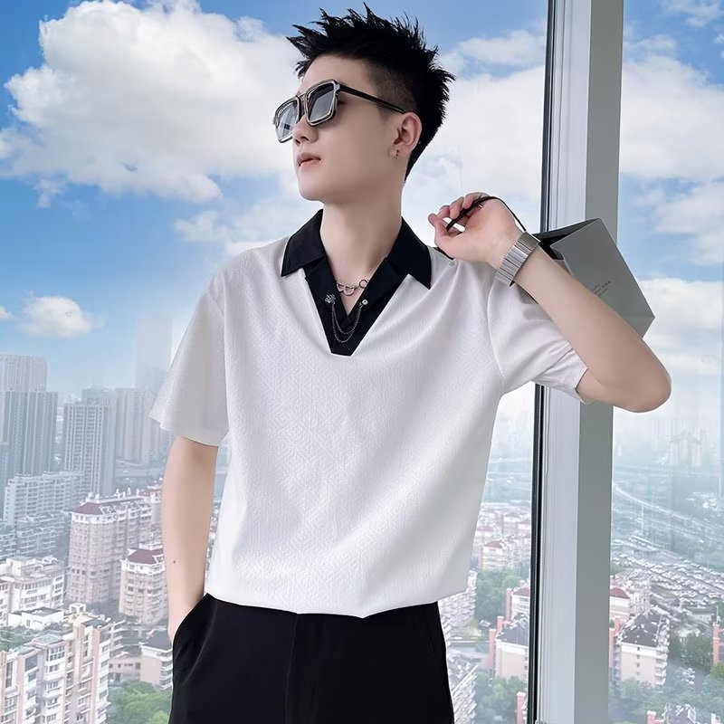 Polo de manga corta de primavera y verano para hombre, pareja, temperamento elegante, moda, ropa negra informal suelta, marca de moda