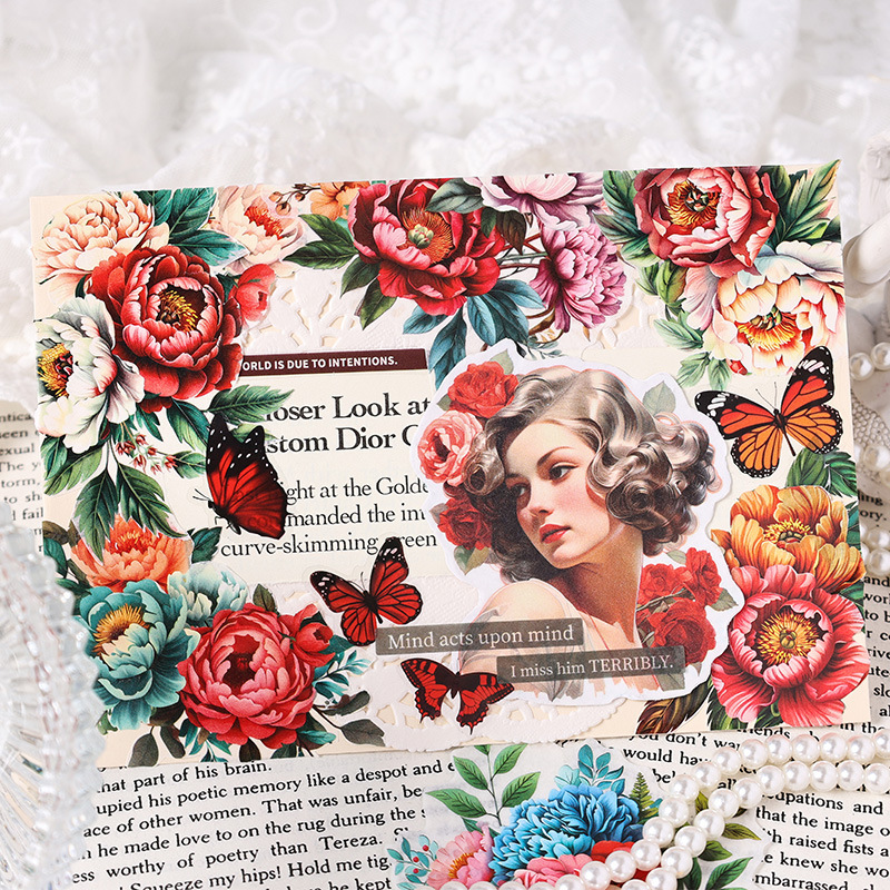 Paquete de pegatinas de aceite y papel de color acuoso flor Yun DiDi contabilidad de mano pegatinas decorativas flores transfronterizas retro rosa pegatinas