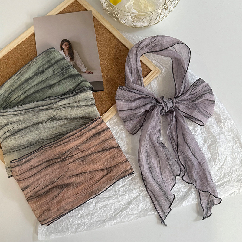 Pañuelo de seda de alta calidad nuevo estilo teñido anudado decoración bufanda pequeña bufanda delgada pañuelo en la cabeza cinturón para el cabello con cinta para el cabello cinturón multiusos
