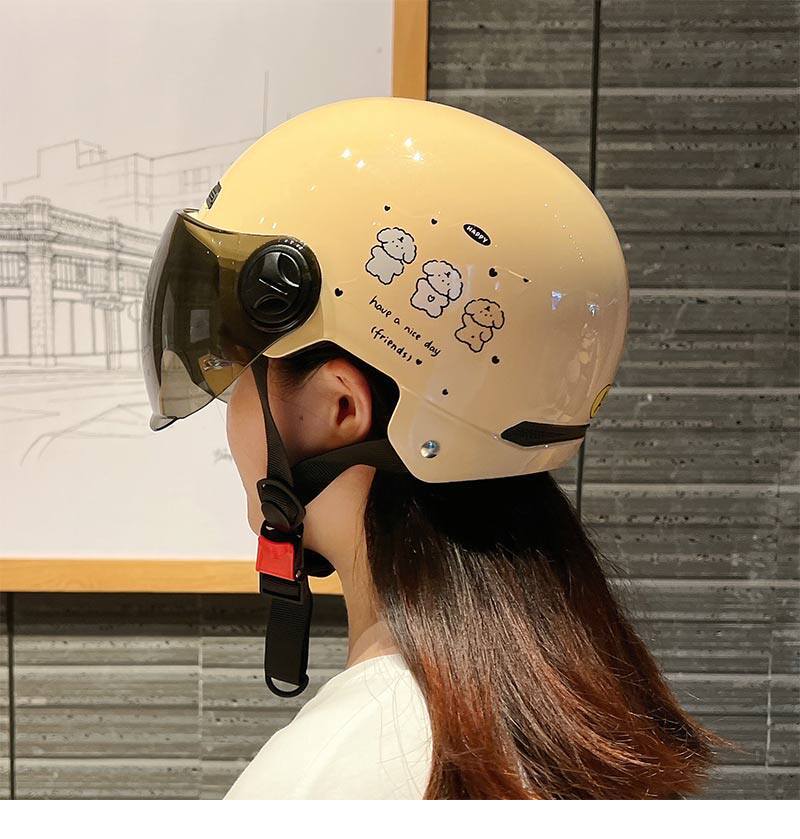 Cute Puppy Helmet, New National Standard 3C Certified Electric Vehicle Safety Helmet, Cartoon Simple Style, Women's Motorcycle Safety Helmet