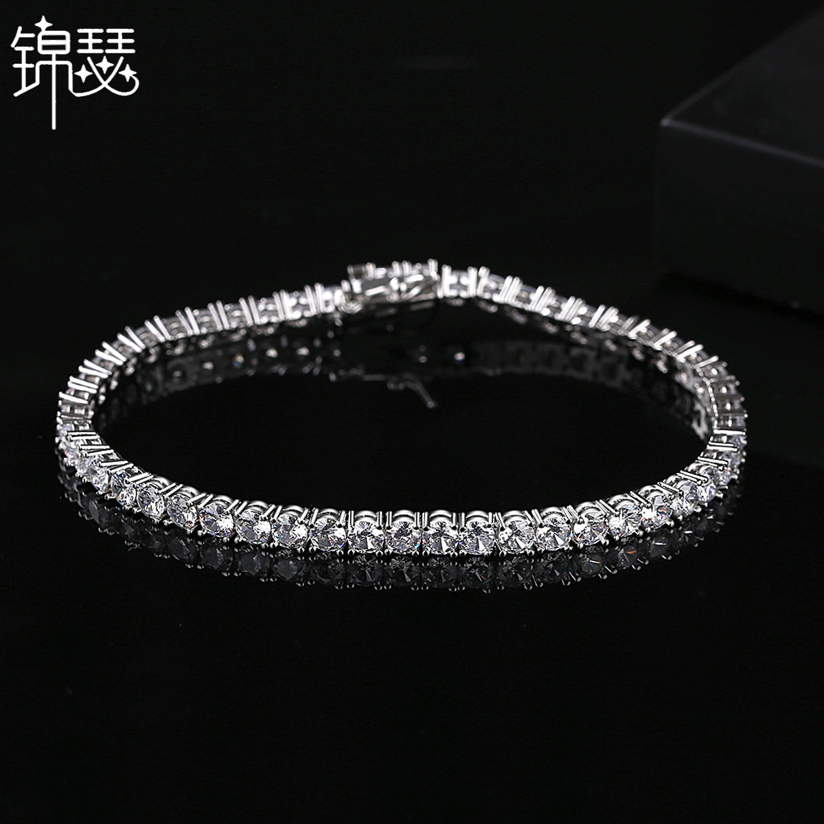 Jinse Cross-border Hot Selling Men's and Women's Single Row Full Diamond 3mm Tennis Bracelet Fashion Hip-hop Personalized Bracelet