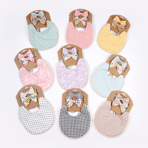 ins linen cotton double-sided printing baby anti-spitting saliva towel floral saliva pocket children's bib headband set